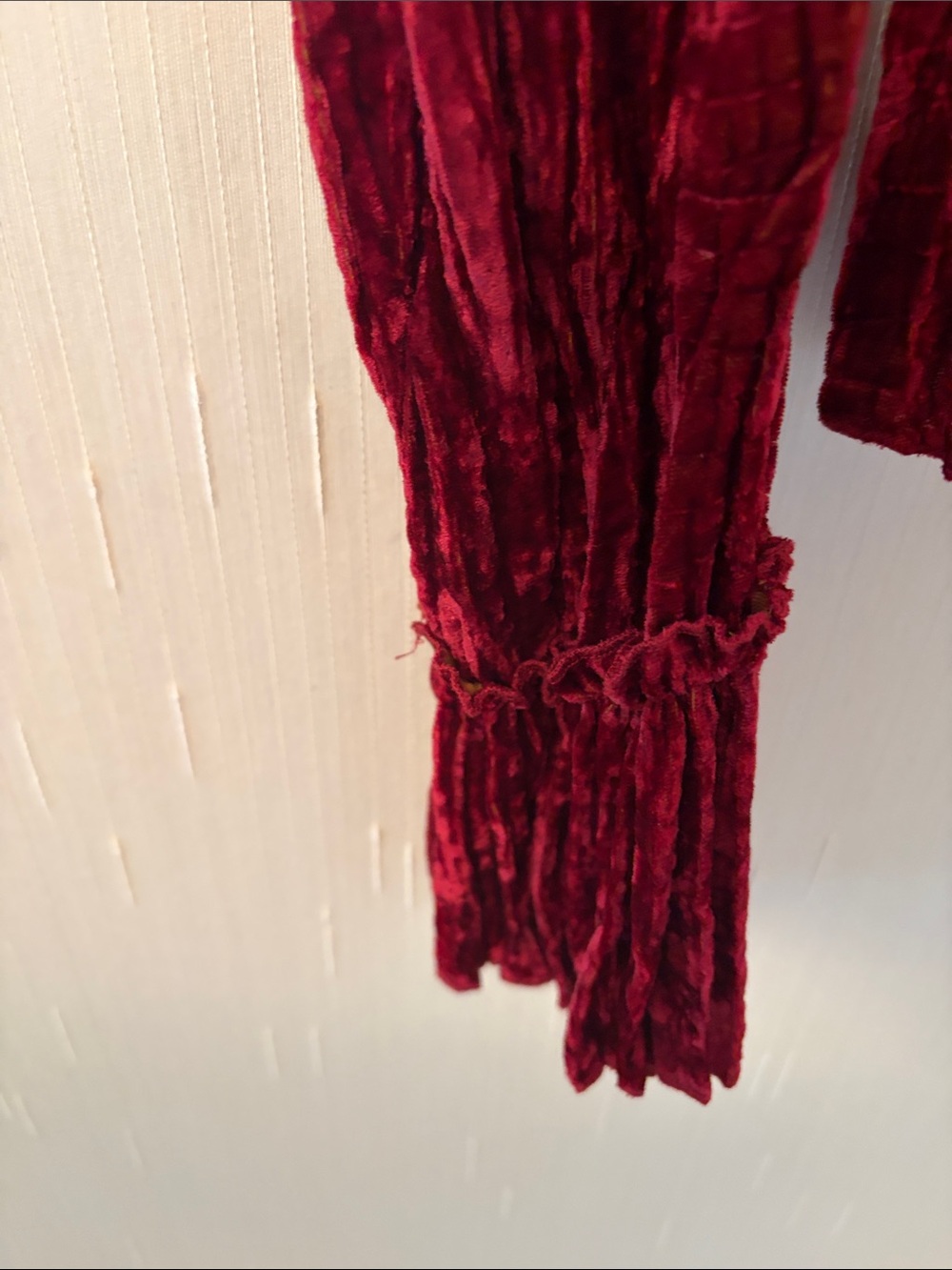 Alberto Makali Red Crushed Velvet Ruffled Blouse with Sequin Trim - Picture 6 of 8